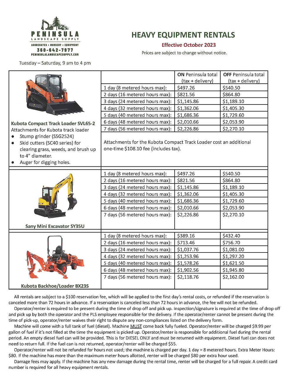 Equipment rental Peninsula Landscape